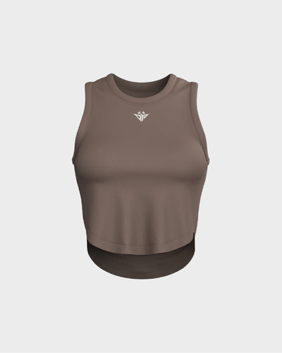 Ladies Relaxed Scallop Bottom Crop Tank Top - Beige