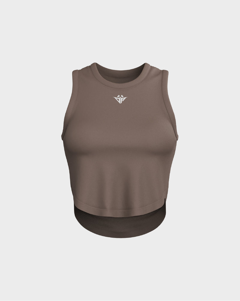 Ladies Relaxed Scallop Bottom Crop Tank Top - Beige