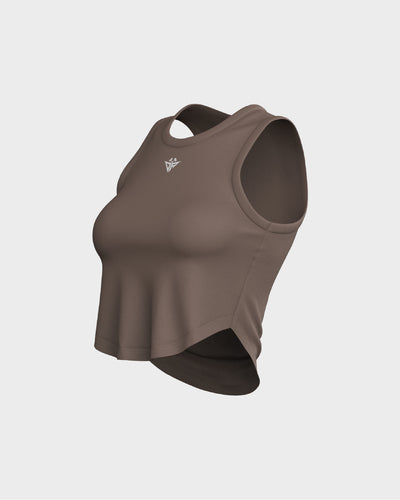 Ladies Relaxed Scallop Bottom Crop Tank Top - Beige