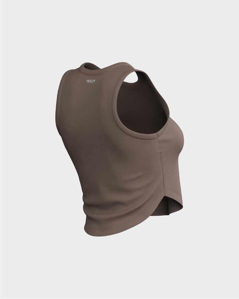 Ladies Relaxed Scallop Bottom Crop Tank Top - Beige