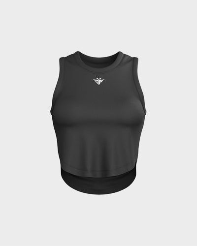 Ladies Relaxed Scallop Bottom Crop Tank Top - Black