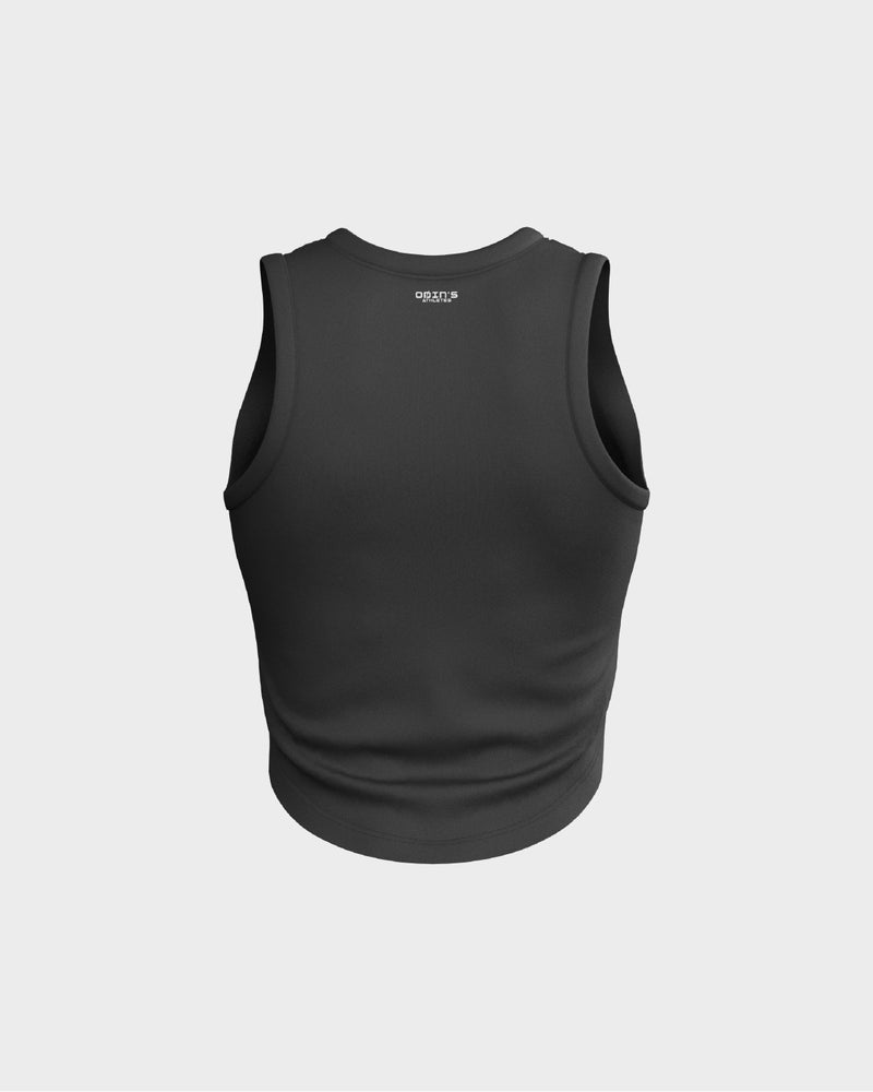 Ladies Relaxed Scallop Bottom Crop Tank Top - Black