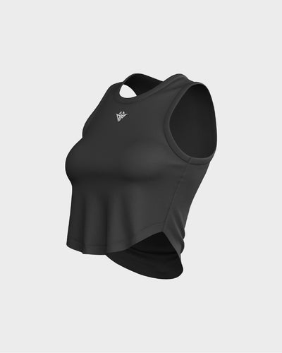 Ladies Relaxed Scallop Bottom Crop Tank Top - Black