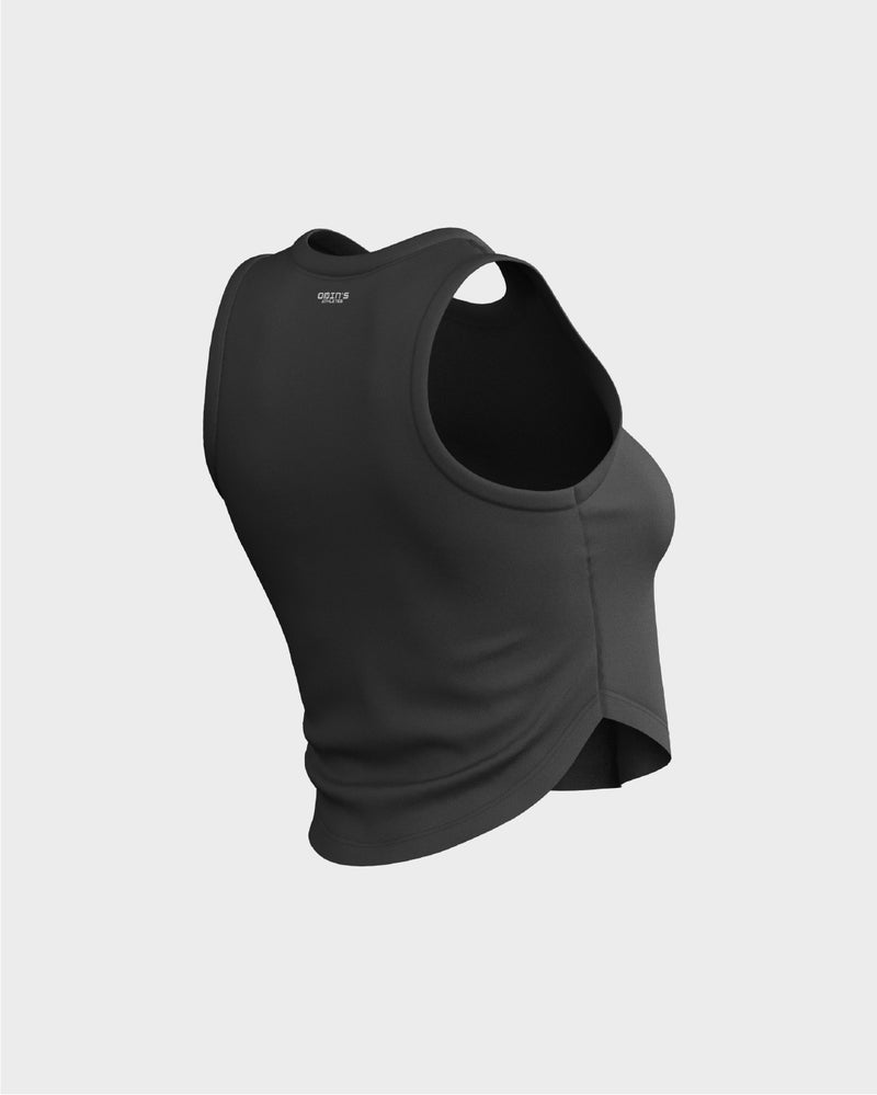 Ladies Relaxed Scallop Bottom Crop Tank Top - Black