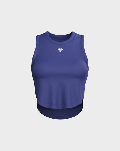 Ladies Relaxed Scallop Bottom Crop Tank Top - Blue