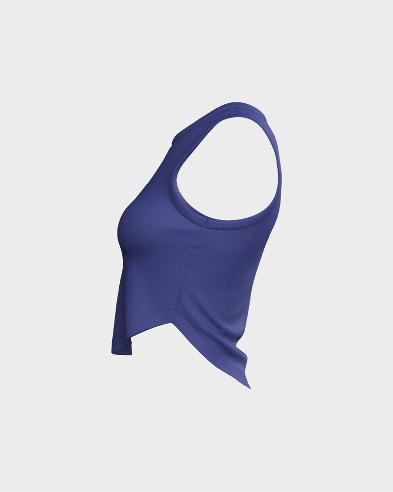 Ladies Relaxed Scallop Bottom Crop Tank Top - Blue