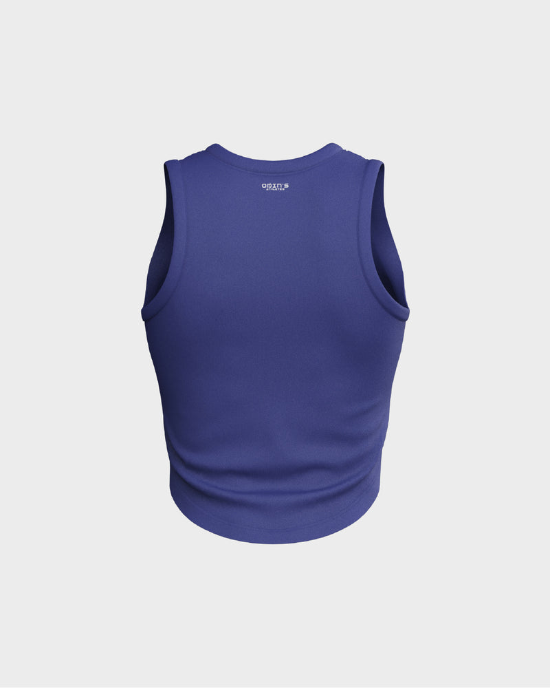 Ladies Relaxed Scallop Bottom Crop Tank Top - Blue