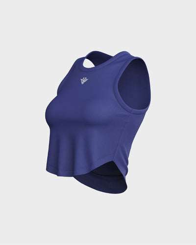 Ladies Relaxed Scallop Bottom Crop Tank Top - Blue