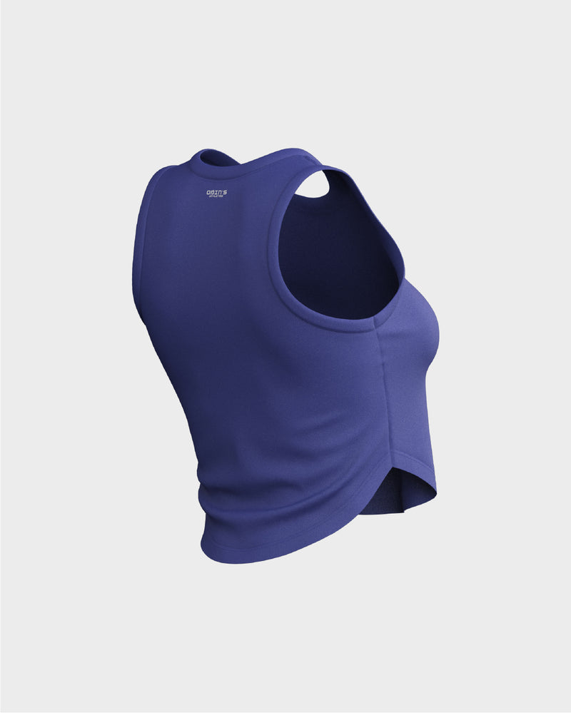 Ladies Relaxed Scallop Bottom Crop Tank Top - Blue