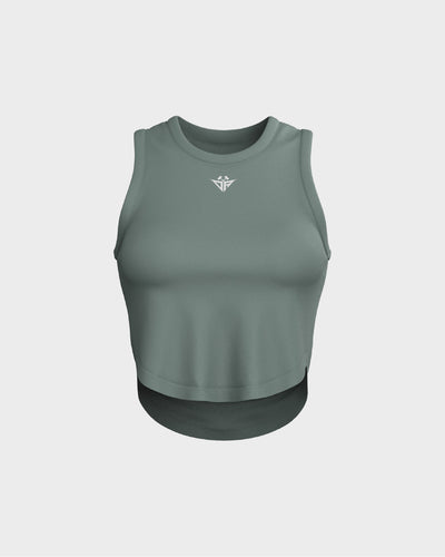 Ladies Relaxed Scallop Bottom Crop Tank Top - Green