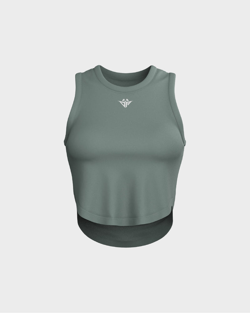 Ladies Relaxed Scallop Bottom Crop Tank Top - Green