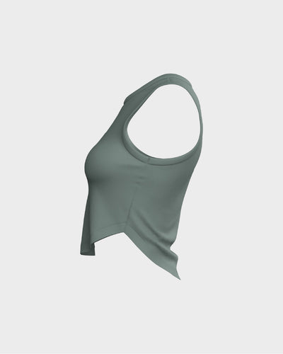 Ladies Relaxed Scallop Bottom Crop Tank Top - Green