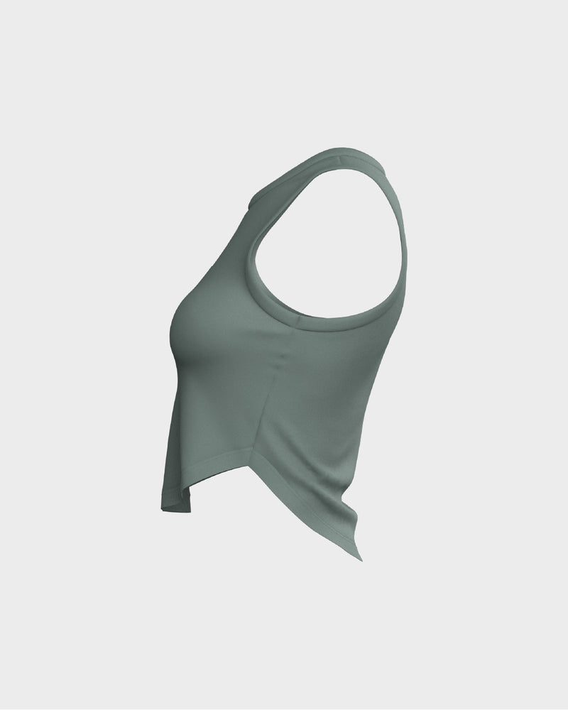 Ladies Relaxed Scallop Bottom Crop Tank Top - Green