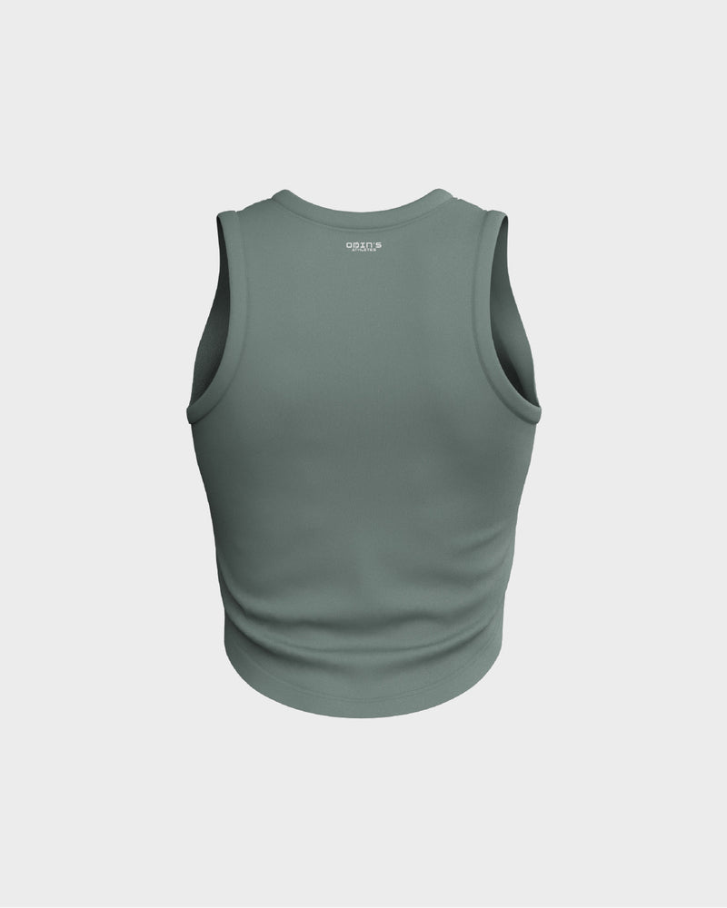 Ladies Relaxed Scallop Bottom Crop Tank Top - Green