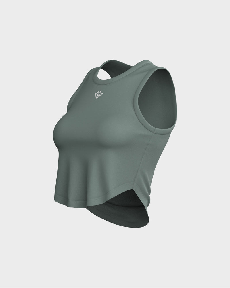 Ladies Relaxed Scallop Bottom Crop Tank Top - Green