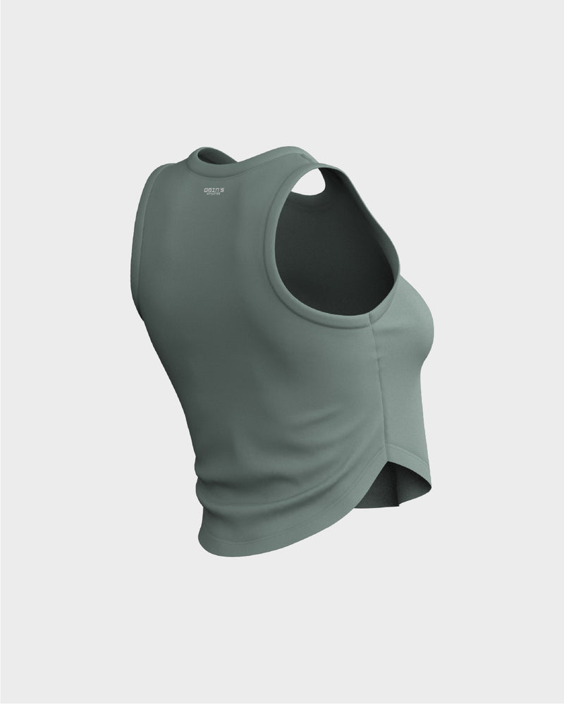 Ladies Relaxed Scallop Bottom Crop Tank Top - Green