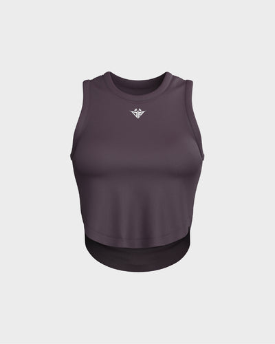 Ladies Relaxed Scallop Bottom Crop Tank Top - Purple