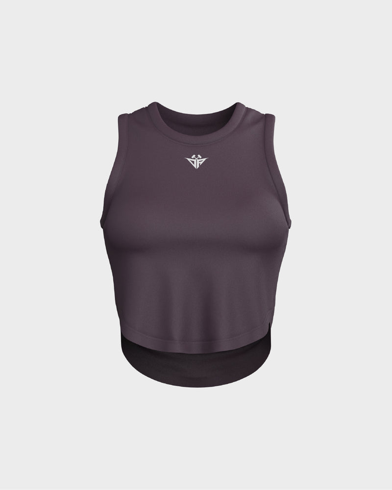 Ladies Relaxed Scallop Bottom Crop Tank Top - Purple