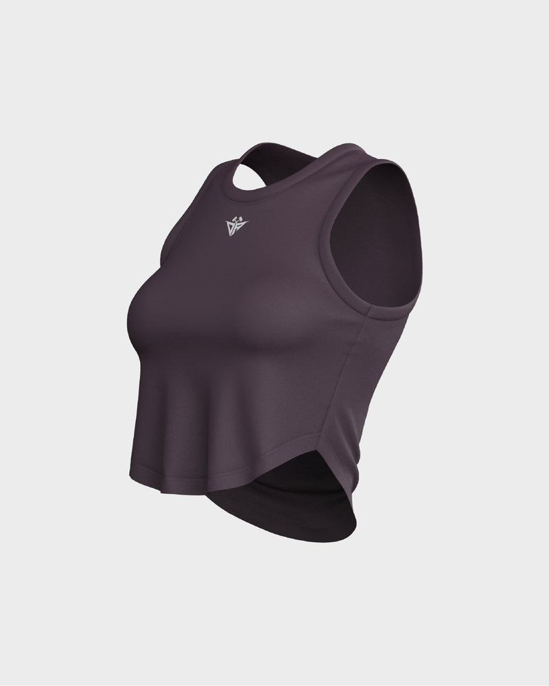 Ladies Relaxed Scallop Bottom Crop Tank Top - Purple