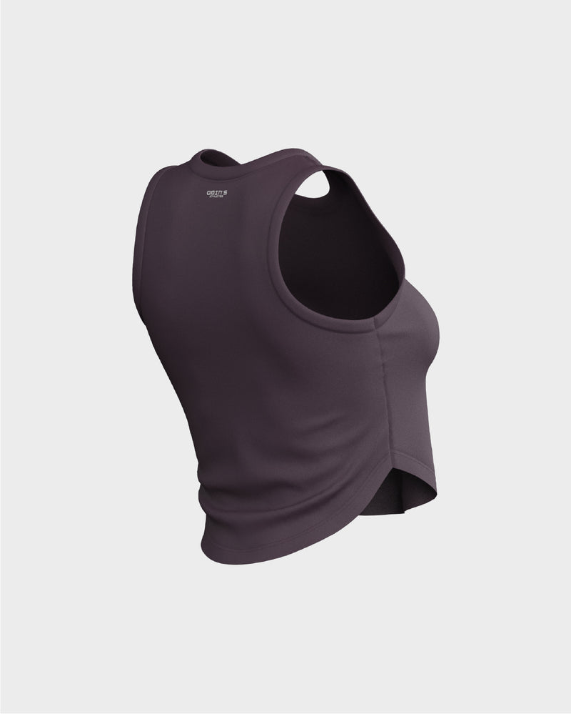 Ladies Relaxed Scallop Bottom Crop Tank Top - Purple