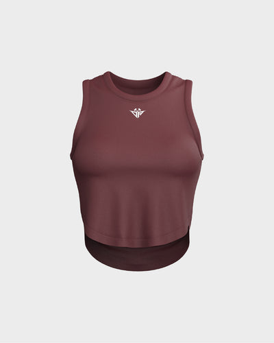 Ladies Relaxed Scallop Bottom Crop Tank Top - Red
