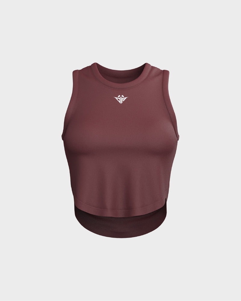 Ladies Relaxed Scallop Bottom Crop Tank Top - Red