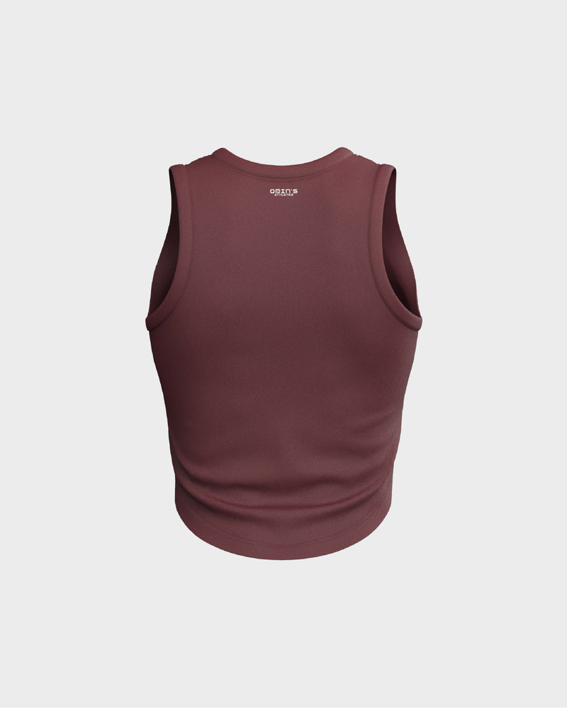 Ladies Relaxed Scallop Bottom Crop Tank Top - Red