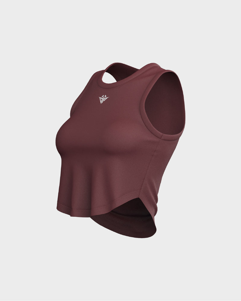Ladies Relaxed Scallop Bottom Crop Tank Top - Red