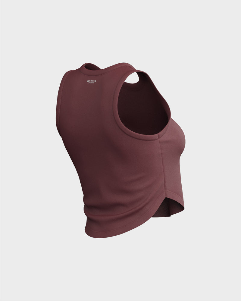 Ladies Relaxed Scallop Bottom Crop Tank Top - Red