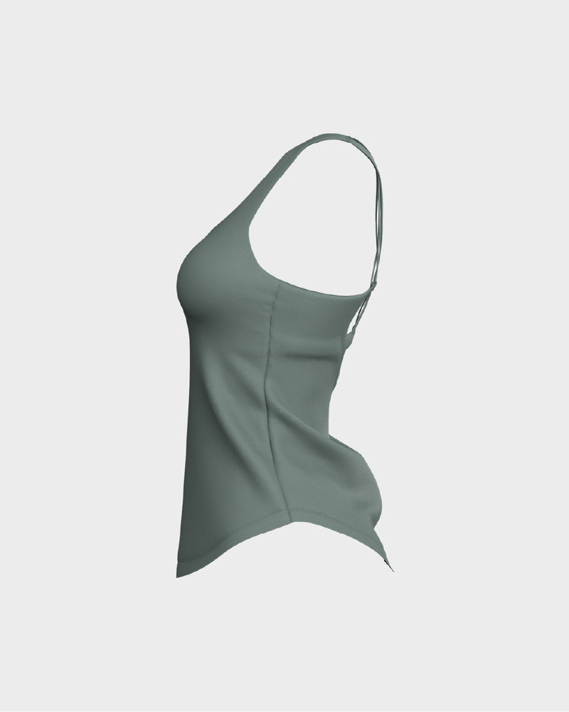 Ladies CrissCross Strappy Back Scallop Bottom Tank Top - Green