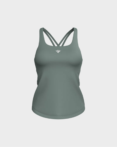 Ladies CrissCross Strappy Back Scallop Bottom Tank Top - Green