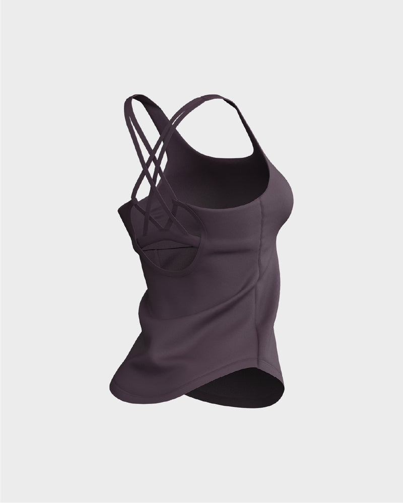 Ladies CrissCross Strappy Back Scallop Bottom Tank Top - Purple