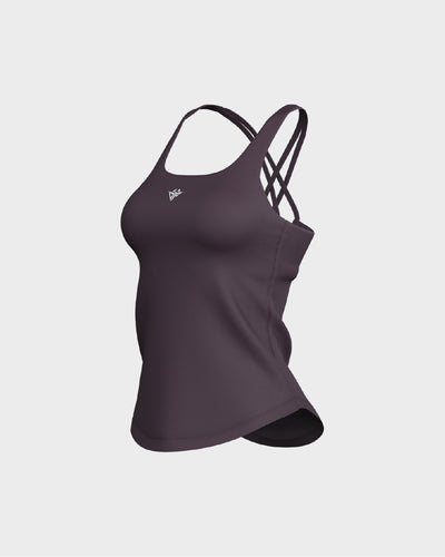 Ladies CrissCross Strappy Back Scallop Bottom Tank Top - Purple