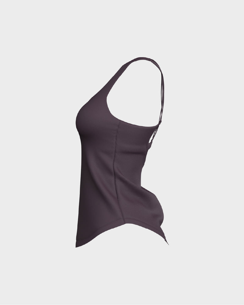 Ladies CrissCross Strappy Back Scallop Bottom Tank Top - Purple