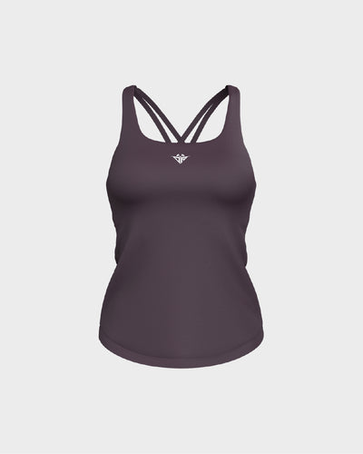 Ladies CrissCross Strappy Back Scallop Bottom Tank Top - Purple