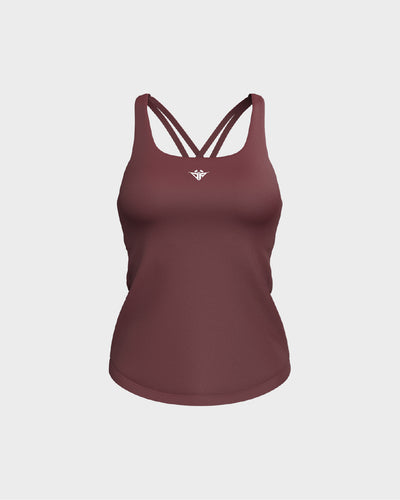 Ladies CrissCross Strappy Back Scallop Bottom Tank Top - Red