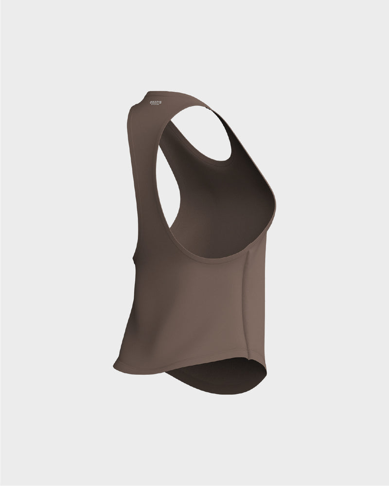 Ladies Dropped Armhole Racer Back Scallop Bottom Tank Top - Beige