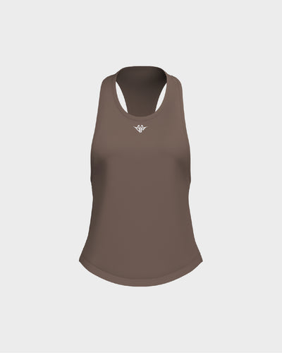 Ladies Dropped Armhole Racer Back Scallop Bottom Tank Top - Beige