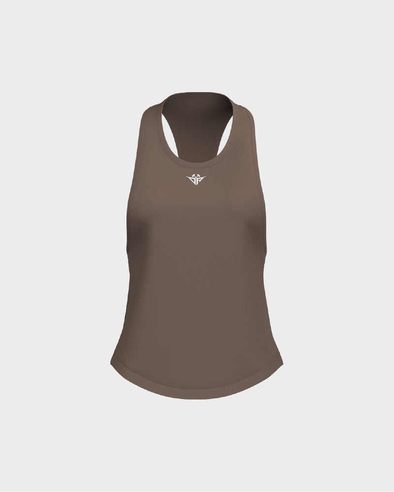 Ladies Dropped Armhole Racer Back Scallop Bottom Tank Top - Beige