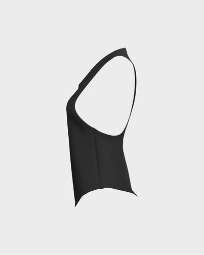 Ladies Dropped Armhole Racer Back Scallop Bottom Tank Top - Black