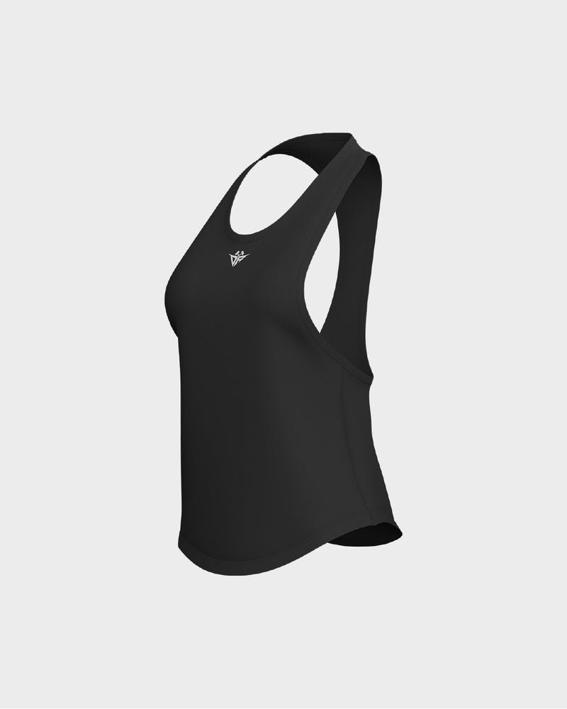 Ladies Dropped Armhole Racer Back Scallop Bottom Tank Top - Black