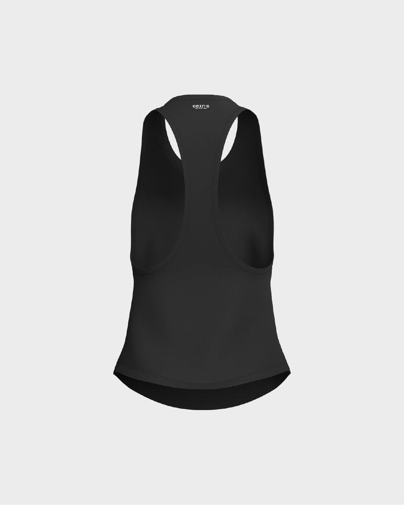 Ladies Dropped Armhole Racer Back Scallop Bottom Tank Top - Black