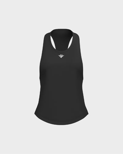 Ladies Dropped Armhole Racer Back Scallop Bottom Tank Top - Black