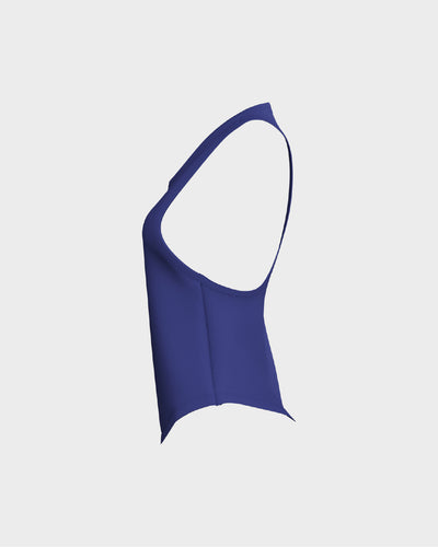 Ladies Dropped Armhole Racer Back Scallop Bottom Tank Top - Blue