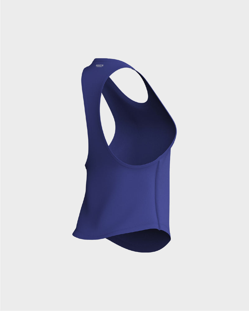 Ladies Dropped Armhole Racer Back Scallop Bottom Tank Top - Blue
