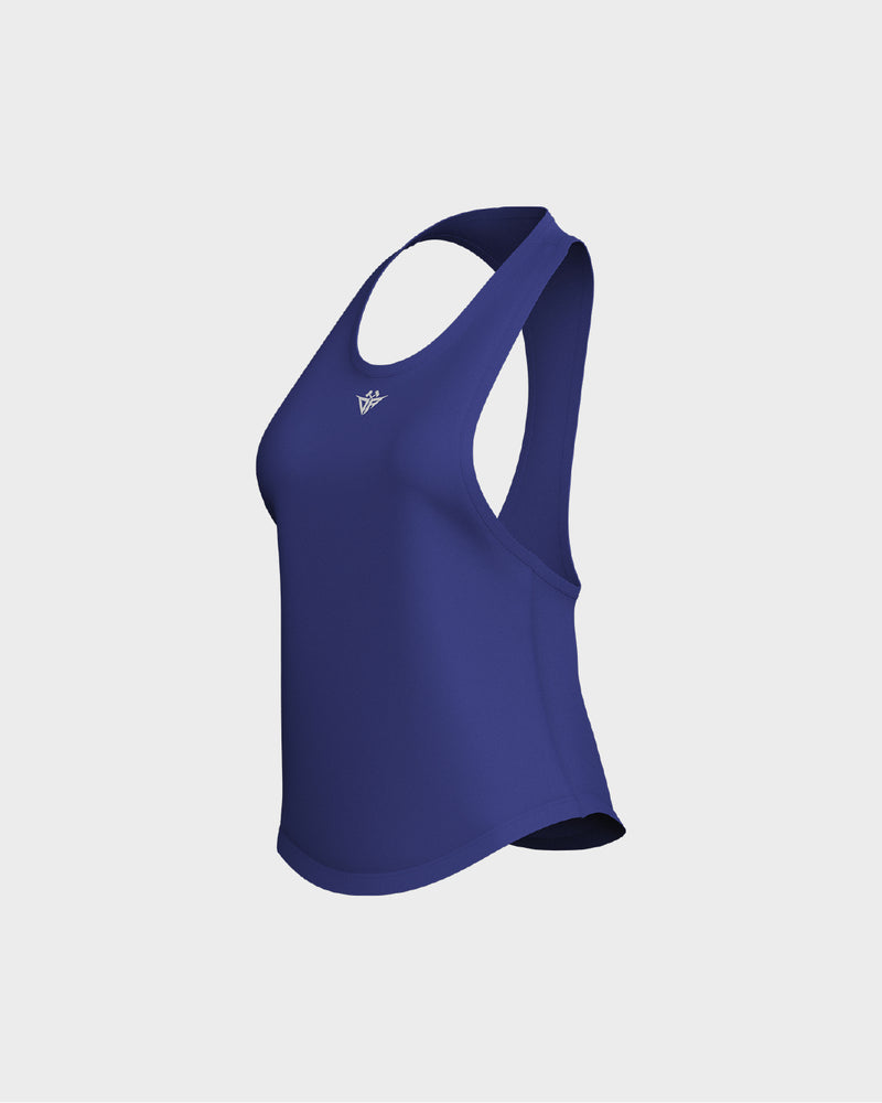 Ladies Dropped Armhole Racer Back Scallop Bottom Tank Top - Blue