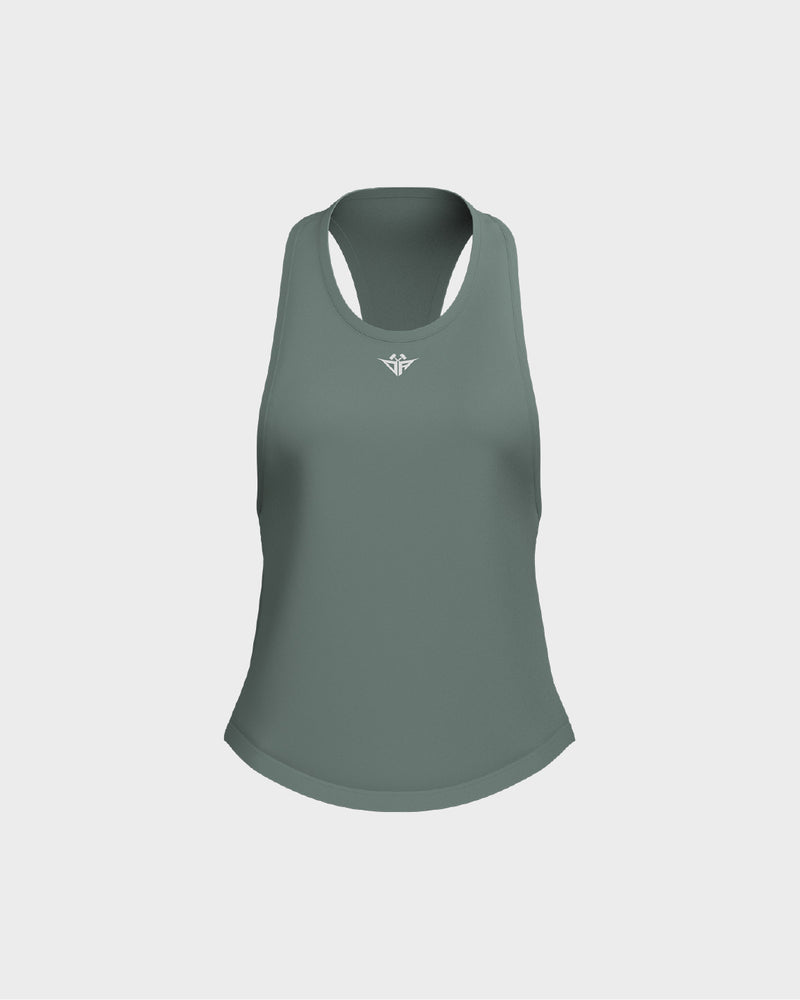 Ladies Dropped Armhole Racer Back Scallop Bottom Tank Top - Green