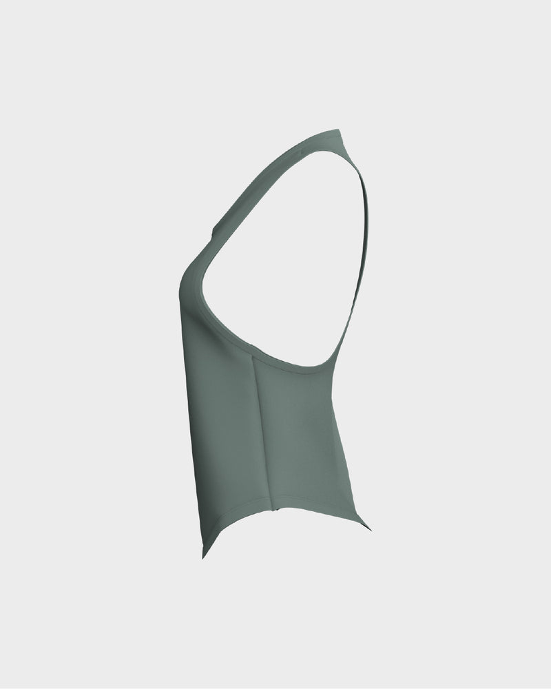 Ladies Dropped Armhole Racer Back Scallop Bottom Tank Top - Green