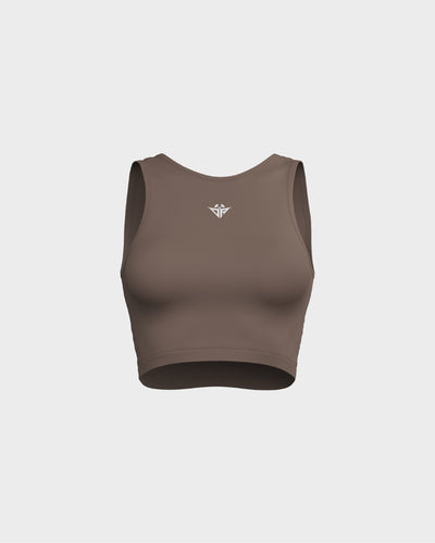 Ladies Layered Cropped Tank Top - Beige