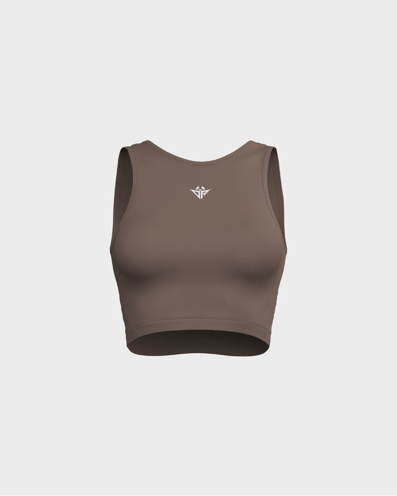 Ladies Layered Cropped Tank Top - Beige